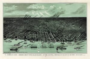 Detroit’s Michigan Central: A Closed Station Becomes a Public Place Again Bird's eye view of Detroit, Michigan, 1889 - . Calvert Lithographing Co..jpg