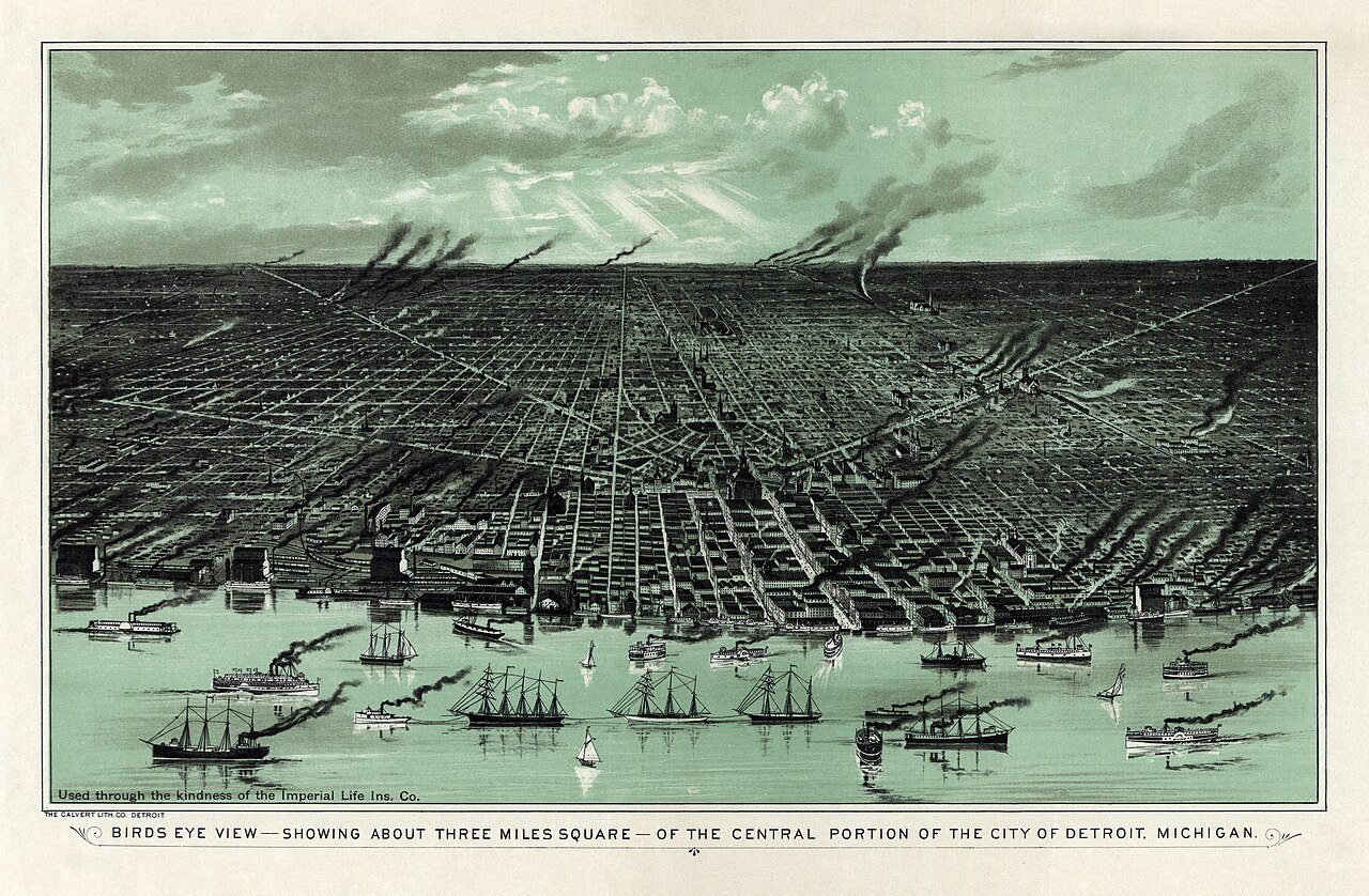 Bird's eye view of Detroit, Michigan, 1889 - . Calvert Lithographing Co..jpg