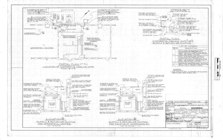Building 400 Vessel Traffic Center - Evaporative Coolers Mechanical Ductwork and Plumbing - Plan-Elevation, December 4, 1978 - DPLA - 3c437614dd2e084803a7e721c0272492.tiff